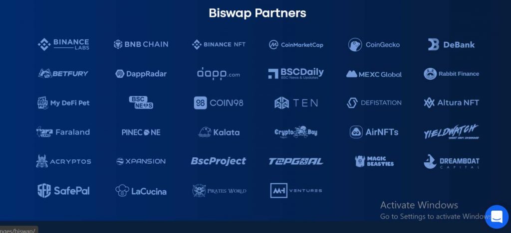 Các nhà đầu tư và đối tác phát triển của dự án Biswap